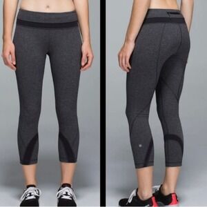 Lululemon Run Inspire Crop II Women 6 Gray Herringbone‎ Leggings Yoga Running